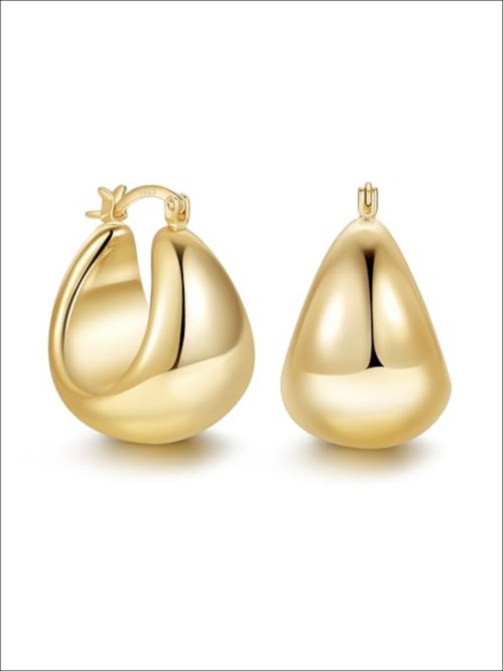 Gold Plated Chunky Hoop Earrings Sterling Silver Hypoallergenic Lightweight